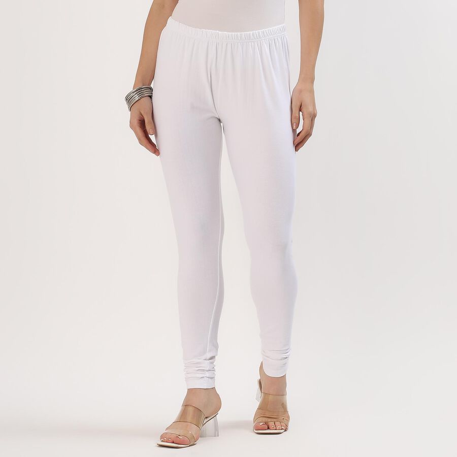 Women's Bright White Cotton Blend Ankle-Length Churidar, सफ़ेद, large image number null