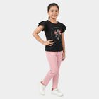 Girls Black Cotton Round Neck Regular T-Shirt, Black, small