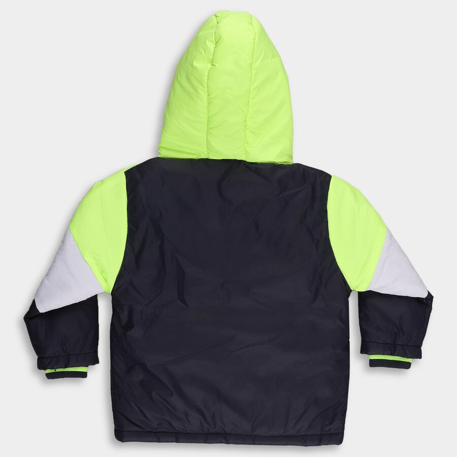 Boys Neon Green and Navy Hooded Casual Jacket, हल्का हरा, large image number null