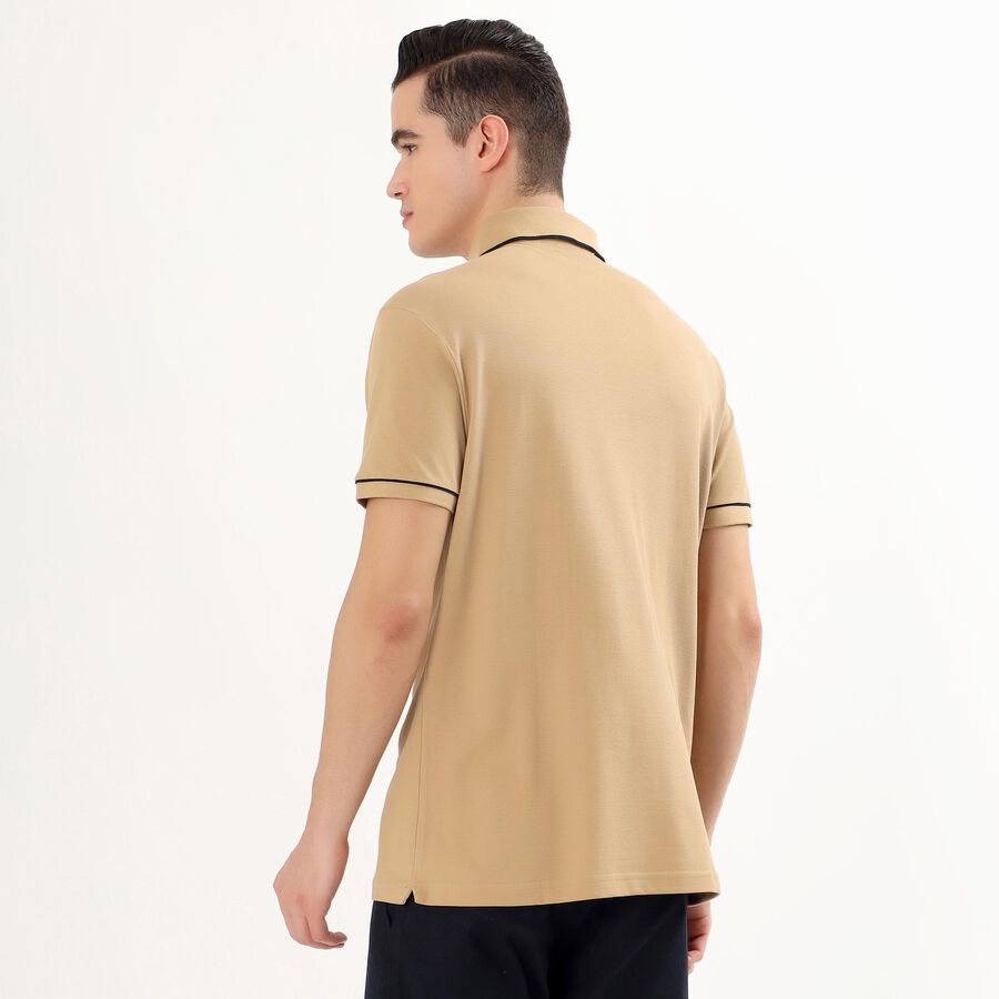 Men's Muted Beige Polo Neck Classic T-Shirt, Beige, large