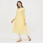 Women's Bright Lemon Yellow V-Neck Embroidered Flared Kurta, Yellow, small image number null