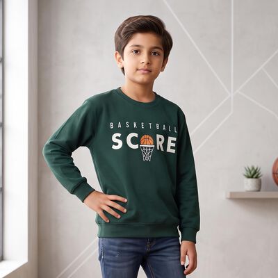 Boys' Green Crew Neck Graphic Print Sweatshirt