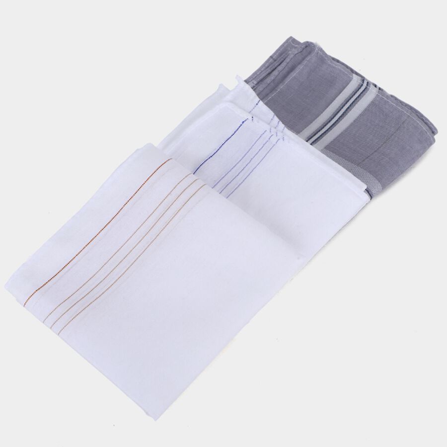 Men's Multi-colored Striped and Checked Pack of 3 Handkerchief, Dark Grey, large