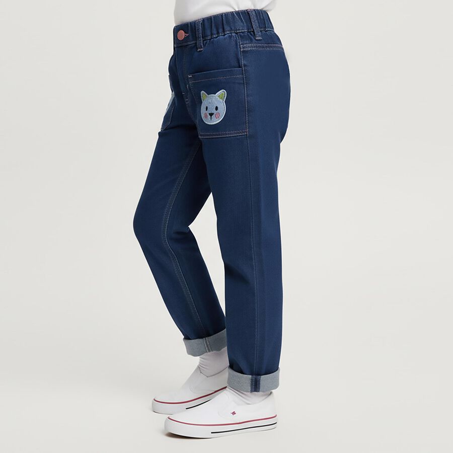 Girls' Slim Fit Jeans, Mid Blue, large image number null