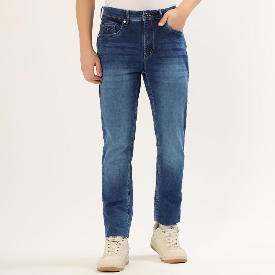 Men's Stonewashed Blue Skinny Fit Jeans, Mid Blue, large