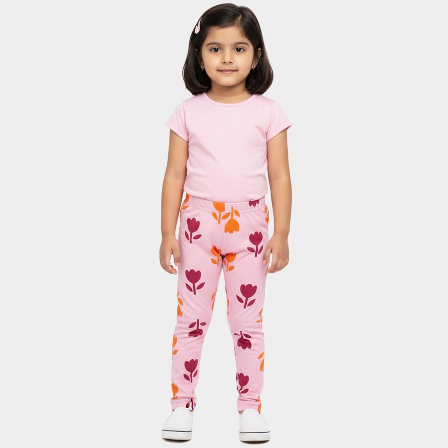 Girls' Pink Regular-fit Floral Printed Pyjama, हल्का गुलाबी, large