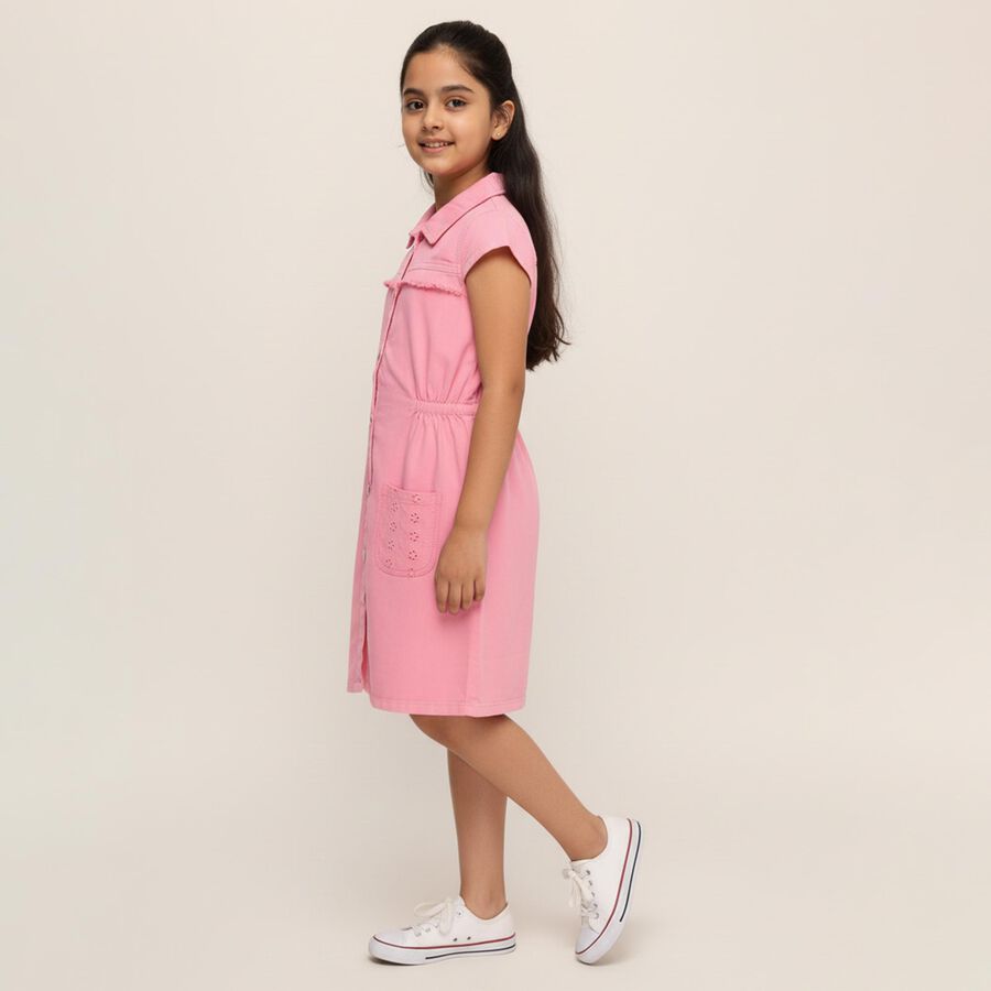 Girls' Soft Pink Button-Down Casual Frock, हल्का गुलाबी, large image number null