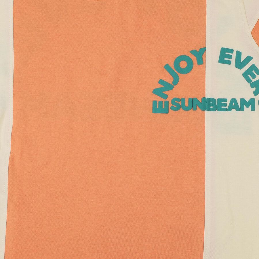 Boys Orange Cotton Round Neck Casual Half Sleeve T-Shirt, Orange, large