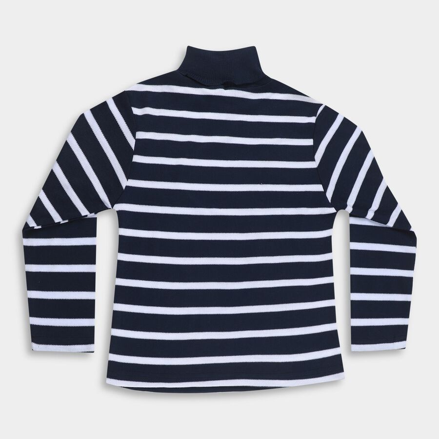 Boys' Deep Midnight Navy Blue Turtleneck Striped Pullover, नेवी ब्लू, large image number null