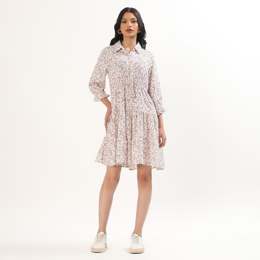 Women's Soft Pink Collared Floral Shirt Dress, Pink, large