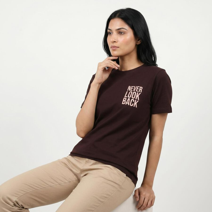 Women's Wine Round Neck Regular T-Shirt, Wine, large