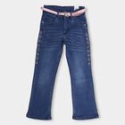 Girls' Buttoned Jeans, Mid Blue, small image number null