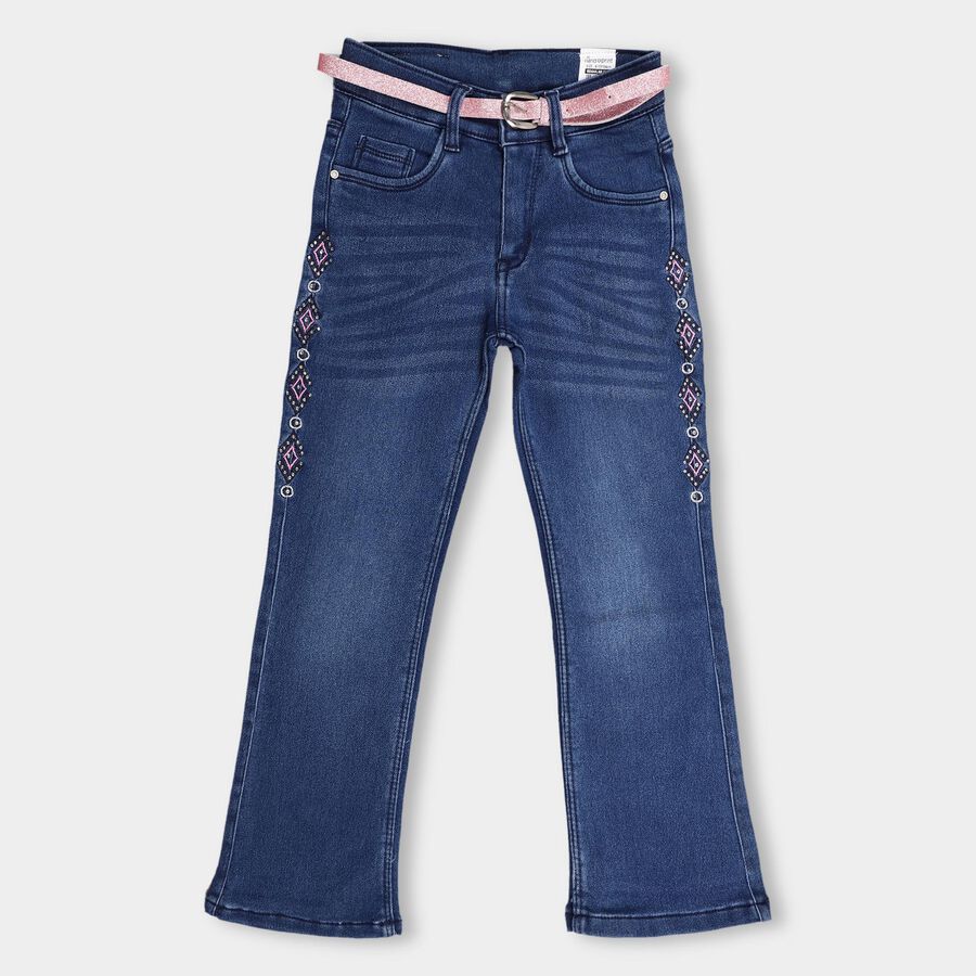 Girls' Buttoned Jeans, Mid Blue, large image number null