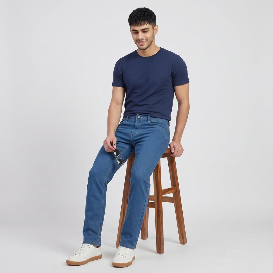 Men's Light Blue Slim Fit Washed Jeans, हल्का नीला, large