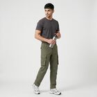 Men's Olive Green Slim Fit Cargo Trousers, ओलिव, small