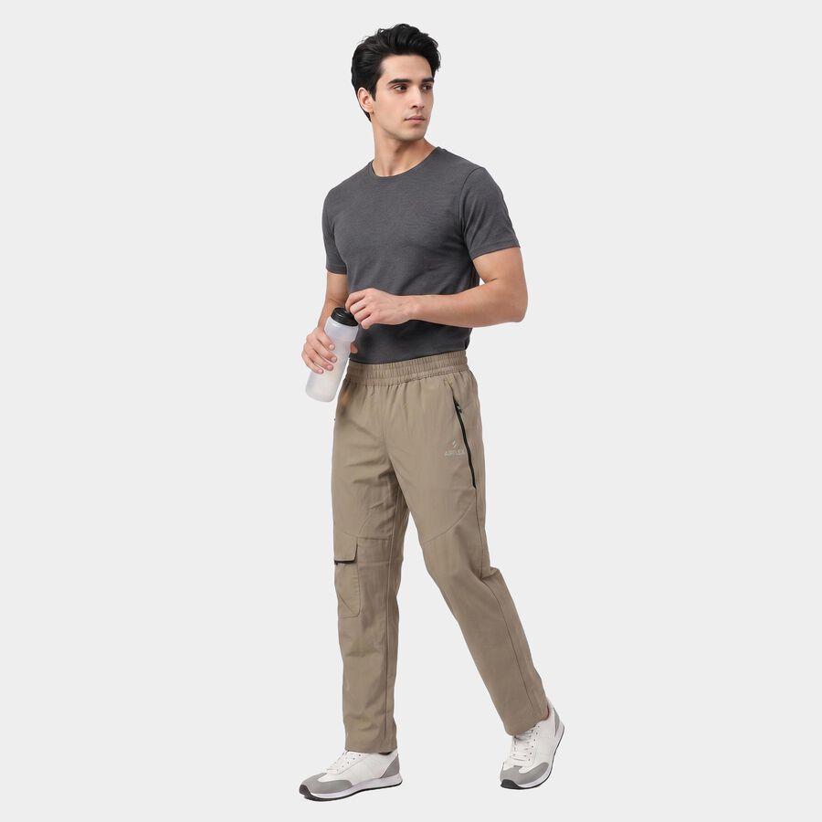 Men's Beige Straight Fit Cargo Track Pants, गहरा पीला, large