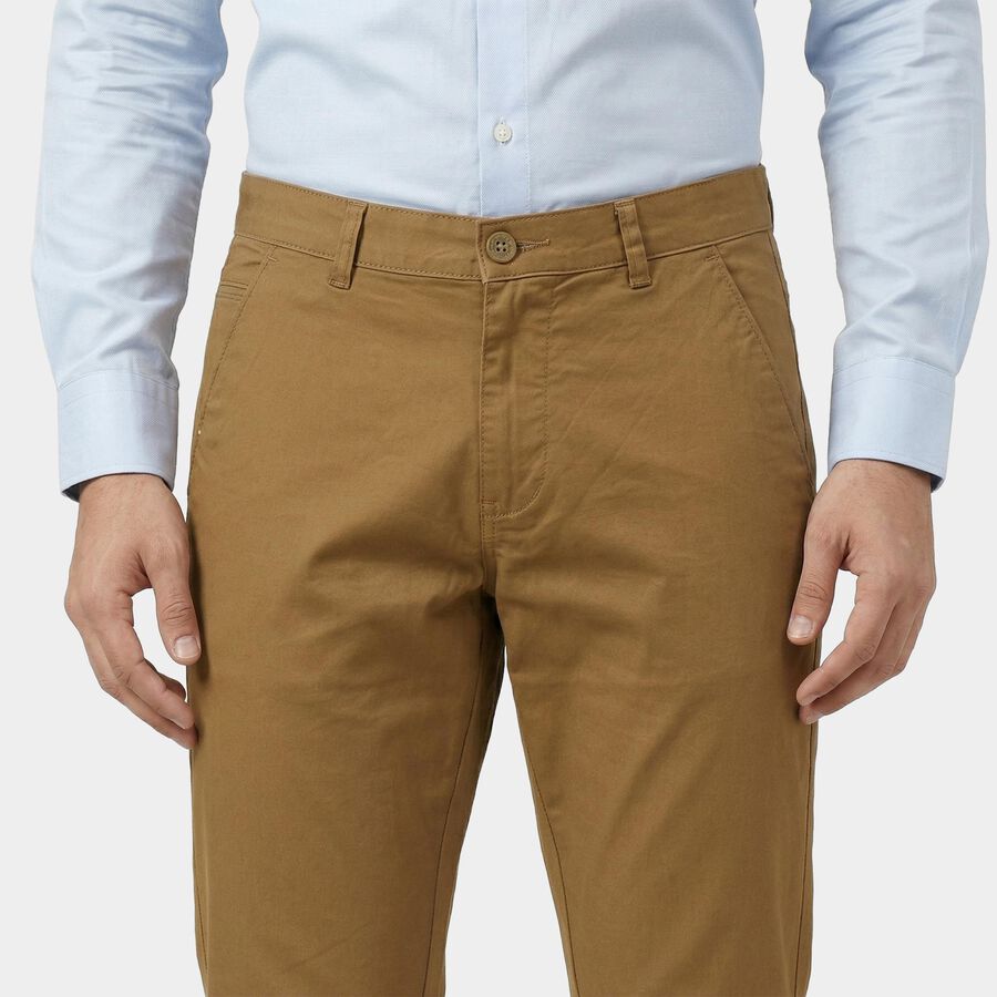 Men's Beige Slim Fit Casual Trousers, खाकी, large