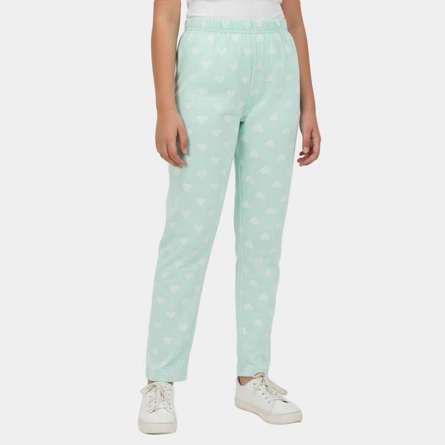 Girls' Light Green Cotton Blend Minimalist Pyjama, Light Green, large