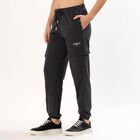 Women's Charcoal Black Cargo Fit Cuffed Track Pants, Dark Grey, small image number null