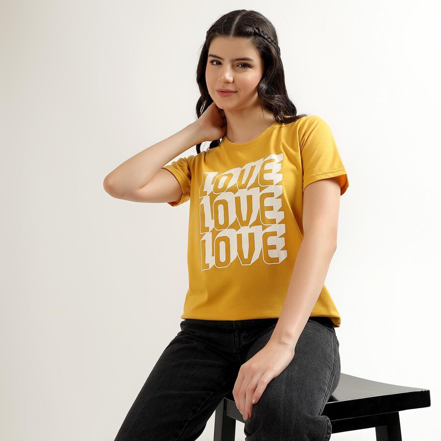 Women's Mustard Yellow Round Neck T-Shirt, Mustard, large image number null