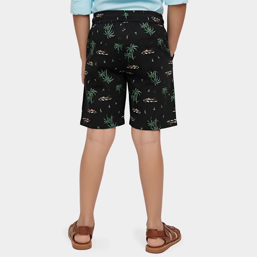Boys' Black Cotton Regular Fit Bermuda Shorts, काला, large