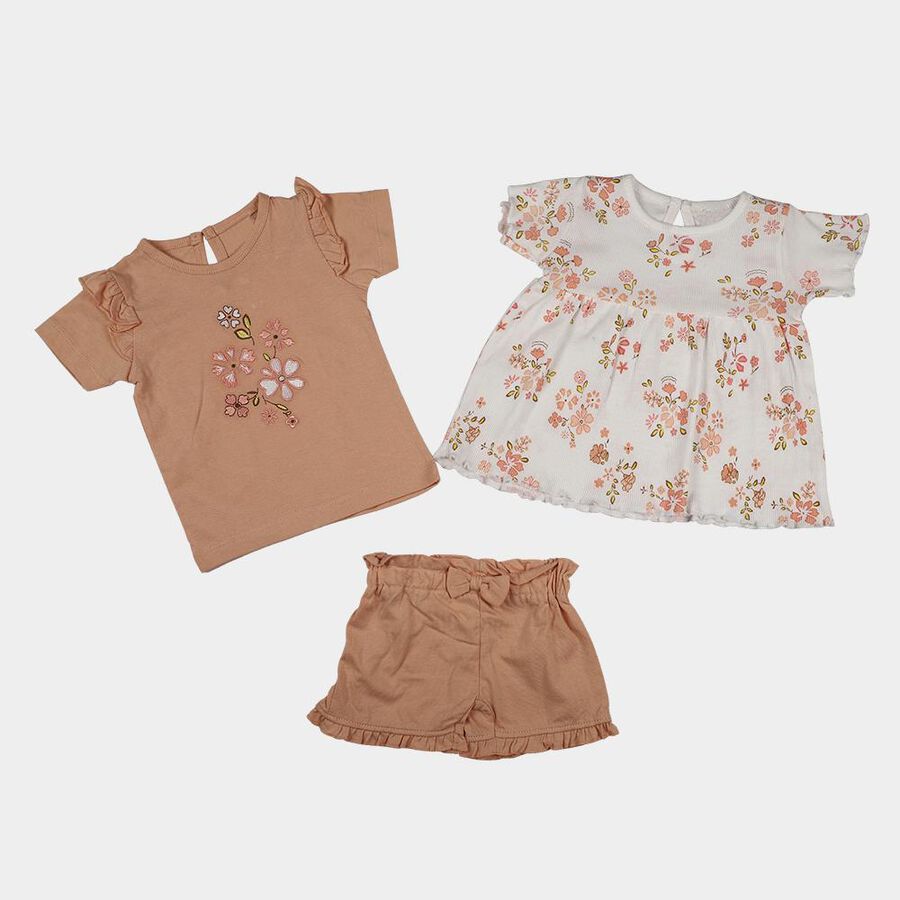 Infants Light Pink Cotton Crew Neck Casual Top and Shorts Set, Light Pink, large