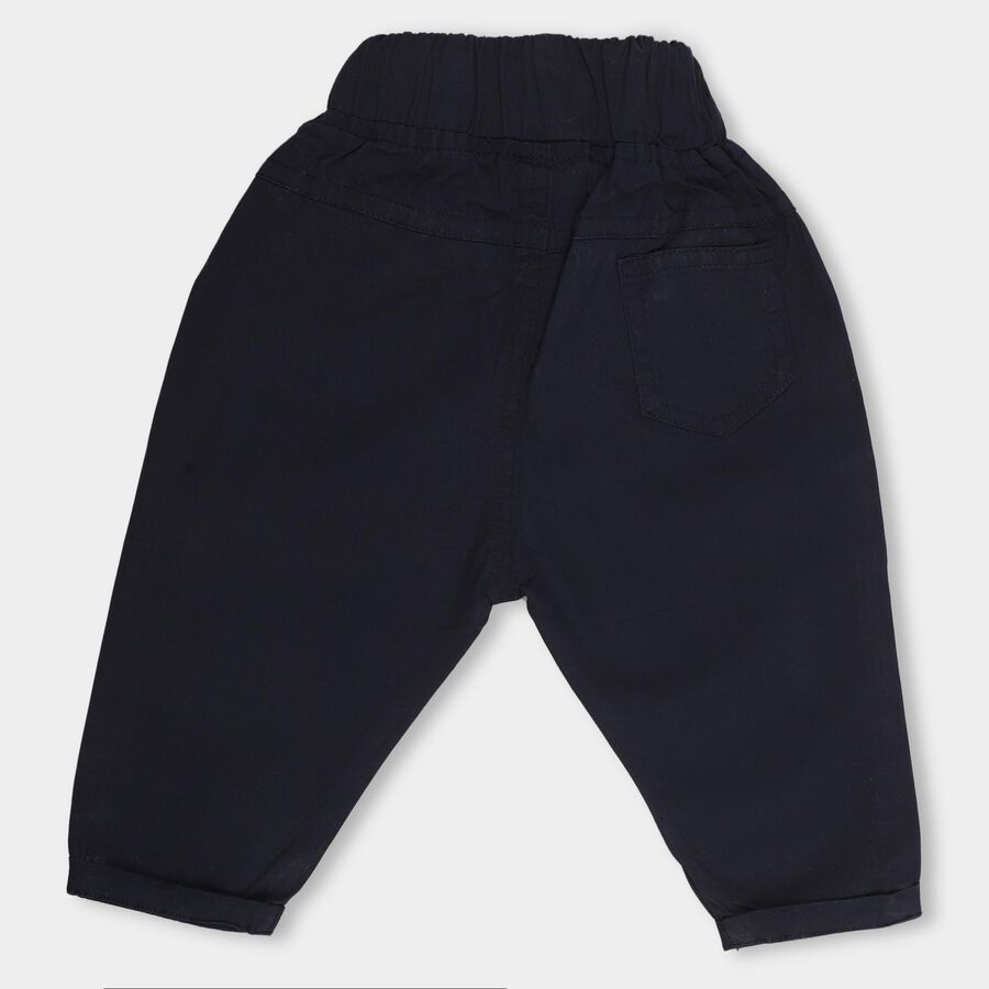 Infants' Navy Blue Elastic Waist Embroidered Trousers, नेवी ब्लू, large image number null
