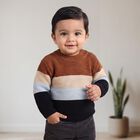 Infants' Brown Crew Neck Striped Pullover, भूरा, small
