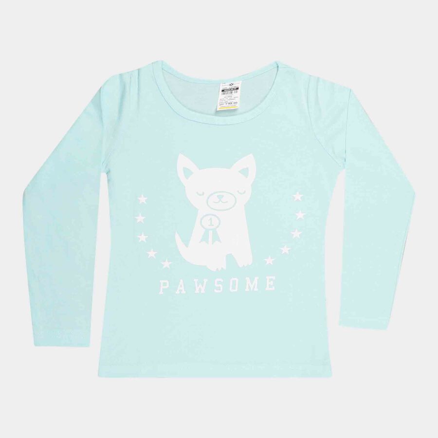 Girls Regular Round Neck Top, Aqua, large image number null