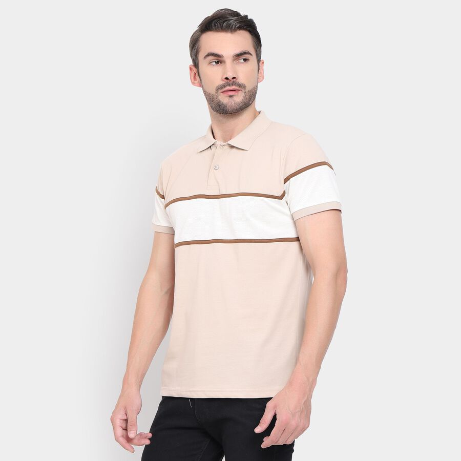 Men's Collared Half Sleeves T-Shirt , Beige, large image number null