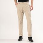 Men's Light Beige Slim Fit Flat-Front Casual Trousers, Beige, small image number null