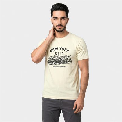 Men Beige Round Neck Regular T-Shirt