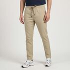 Men's Beige Slim Fit Drawstring Casual Trousers, Beige, small