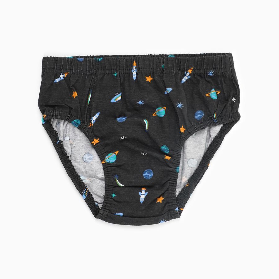 Boys' Black and Grey Cotton Blend Printed Briefs, चारकोल, large image number null