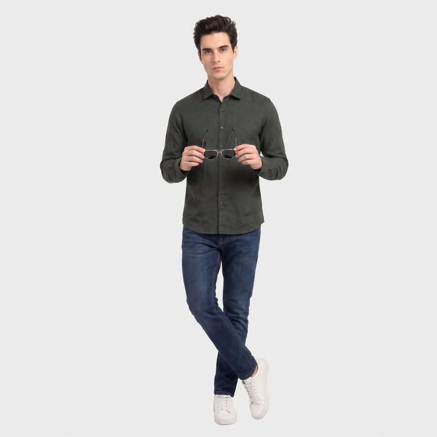 Men's Olive Green Regular Collar Casual Shirt, Dark Green, large