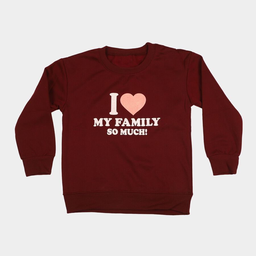 Girls' Maroon Crew Neck Graphic Print Sweatshirt, Wine, large