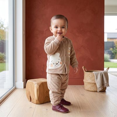 Infants' Beige Round Neck Appliqu&eacute; Baba Suit