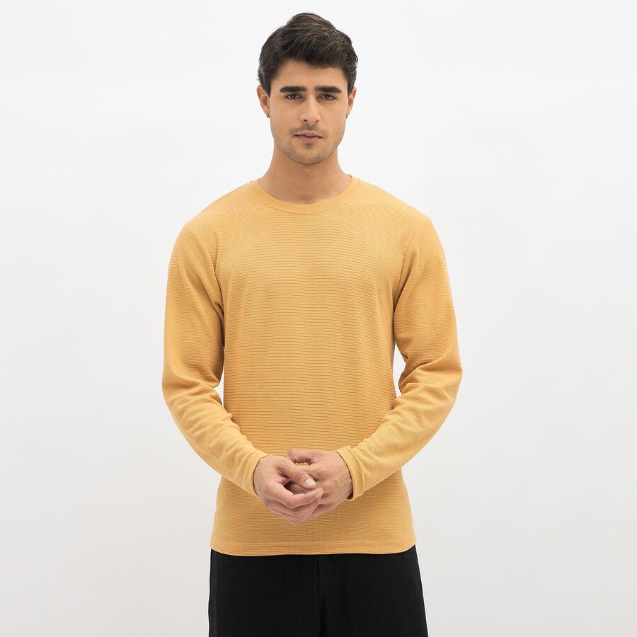 Men's Muted Mustard Round Neck Casual T-Shirt, Mustard, large image number null
