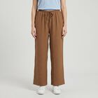 Women's Brown Wide Leg Drawstring Track Pants, Brown, small