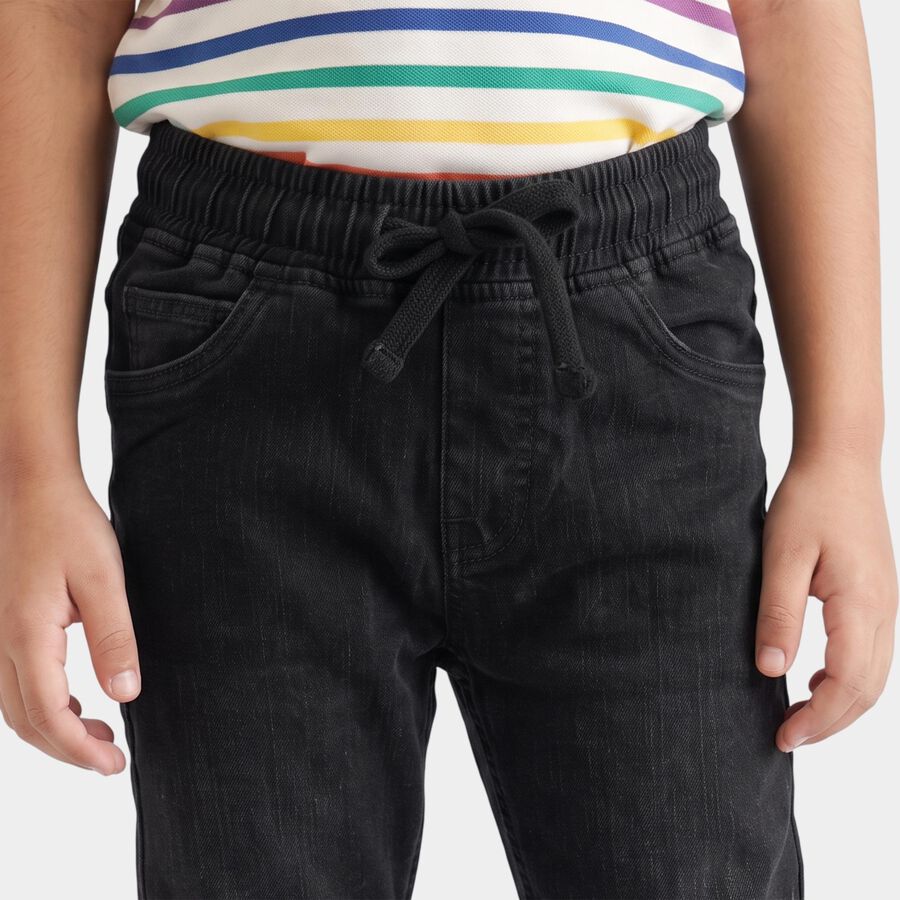 Boys' Black Drawstring Jeans, Black, large
