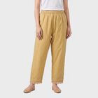 Women's Beige Regular Fit Solid Lace Hem Palazzos, Beige, small