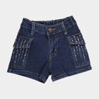 Girls' Blue Rhinestone Embellished Denim Shorts, Dark Blue, small