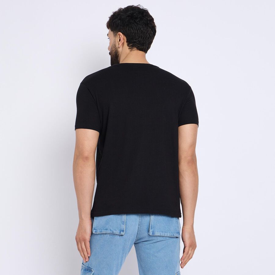 Men's 100% Cotton Round Neck Half Sleeves T-Shirt , काला, large