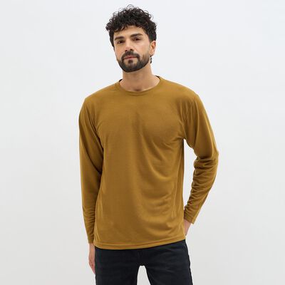 Men's Mustard Yellow Round Neck Casual T-Shirt