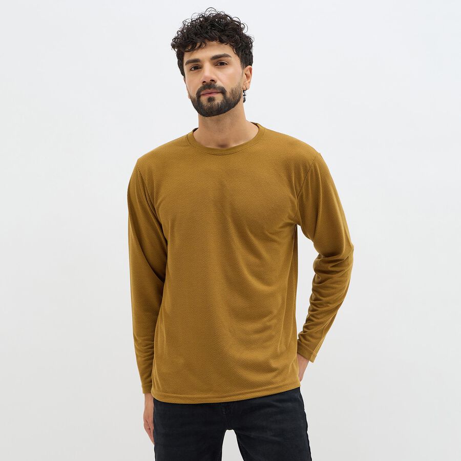 Men's Mustard Yellow Round Neck Casual T-Shirt, Yellow, large image number null