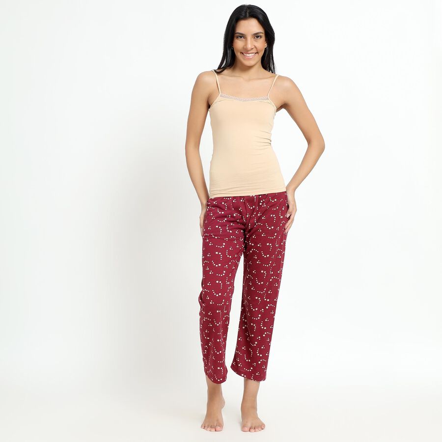 Ladies' Deep Maroon Star Printed Relaxed Fit Pyjama, Maroon, large image number null