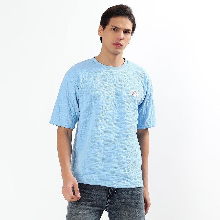 Men's Light Blue Crew Neck Athleisure T-Shirt, Light Blue, large