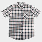 Boys White Checked Collar Regular Fit Casual Shirt, White, small