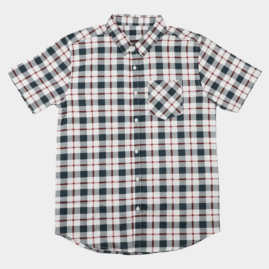 Boys White Checked Collar Regular Fit Casual Shirt, White, large