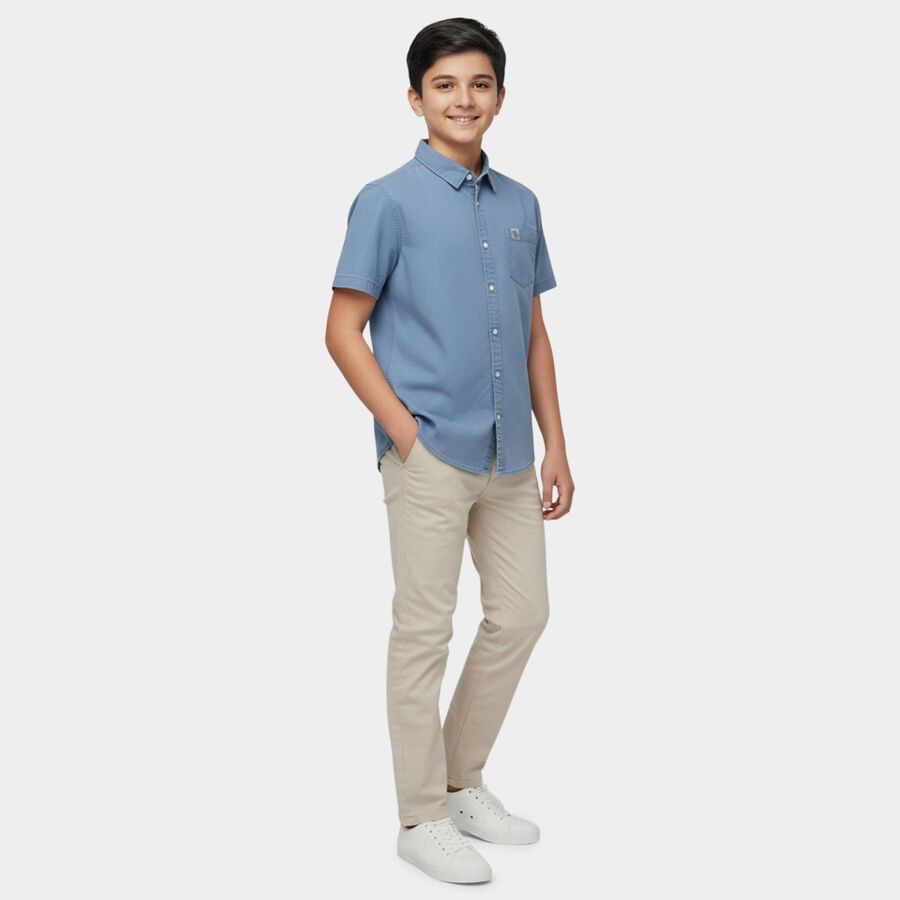 Boys Light Blue Button-Down Casual Shirt, Light Blue, large